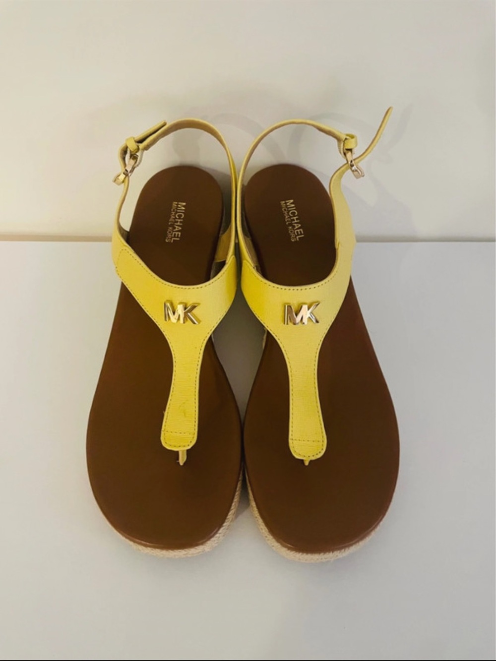 Michael Kors Yellow T-Strap Sandals with Gold MK Logo